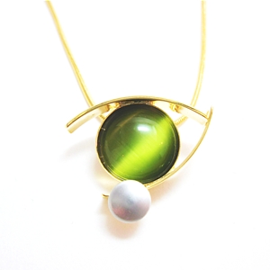 Crono Design Necklace - Lime Green Goldplated "eye"
